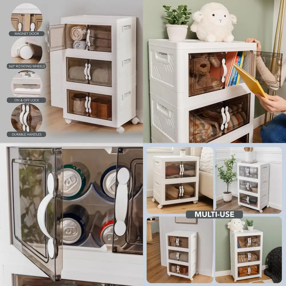 

Штабелируемые пластиковые контейнеры для хранения объемом 26 кварт с крышками и 3-ярусной полкой-органайзером на колесиках для многоцелевого использования