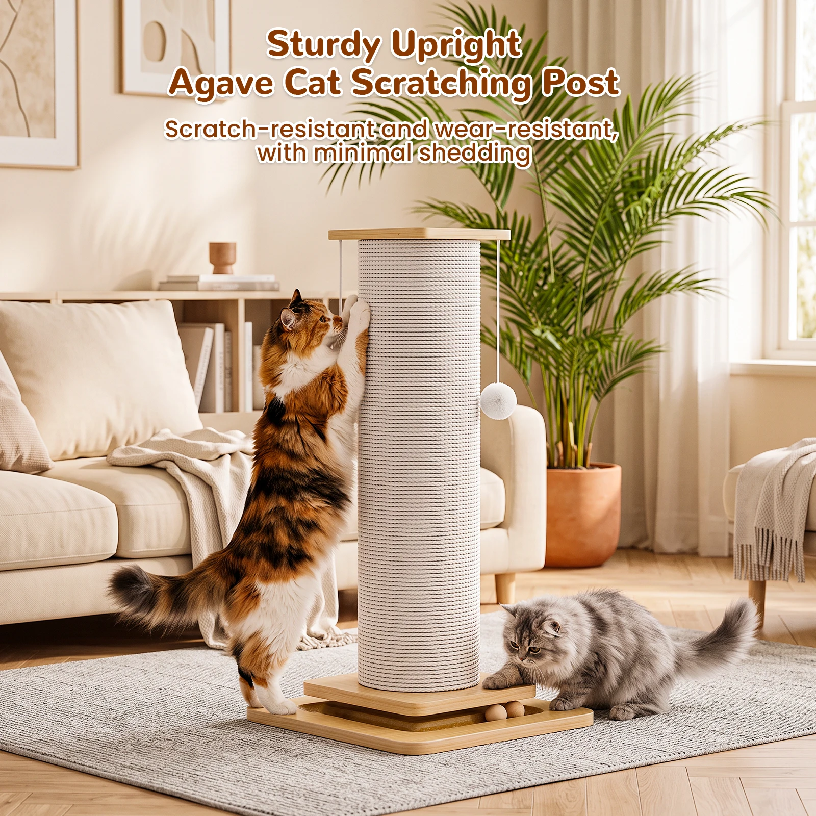 Tour à gratter multifonction pour chat, empêche les dommages aux meubles, griffoir haut en sisal avec jeu de balle rotative et balles suspendues interactives pour chatons et chats adultes d'intérieur.