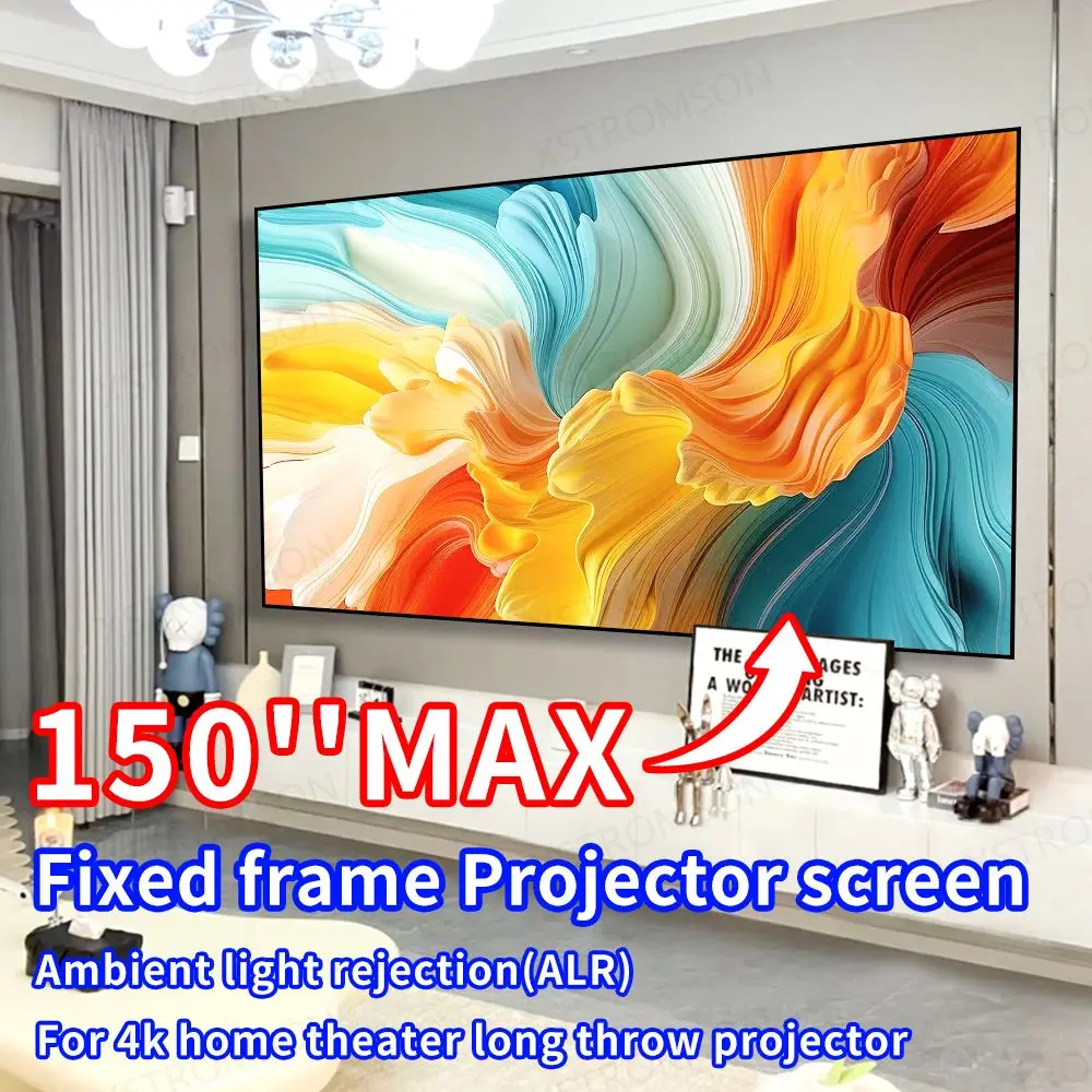 

133/150 inch ALR Black Diamond Projection Screen Fixed Frame 1CM Ultra Narrow Bezel Screen for Normal/Long Throw Projector 4K 3D