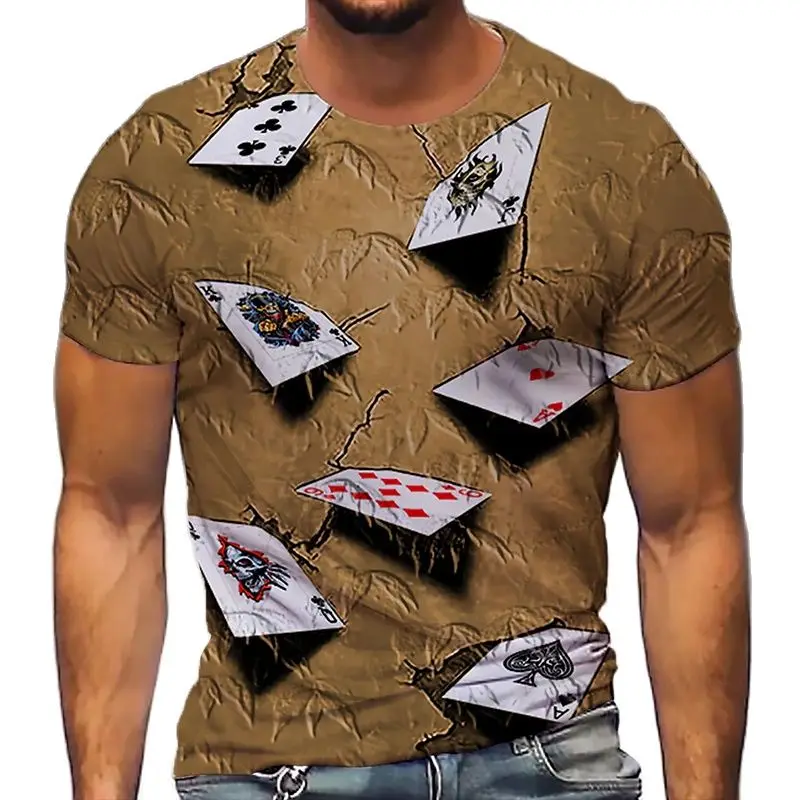 

Summer Men 3d Printing Poker Graphics 3d Printing Fashion O Collar Short Sleeve T-Shirt Loose Trend Personality Plus Size Top