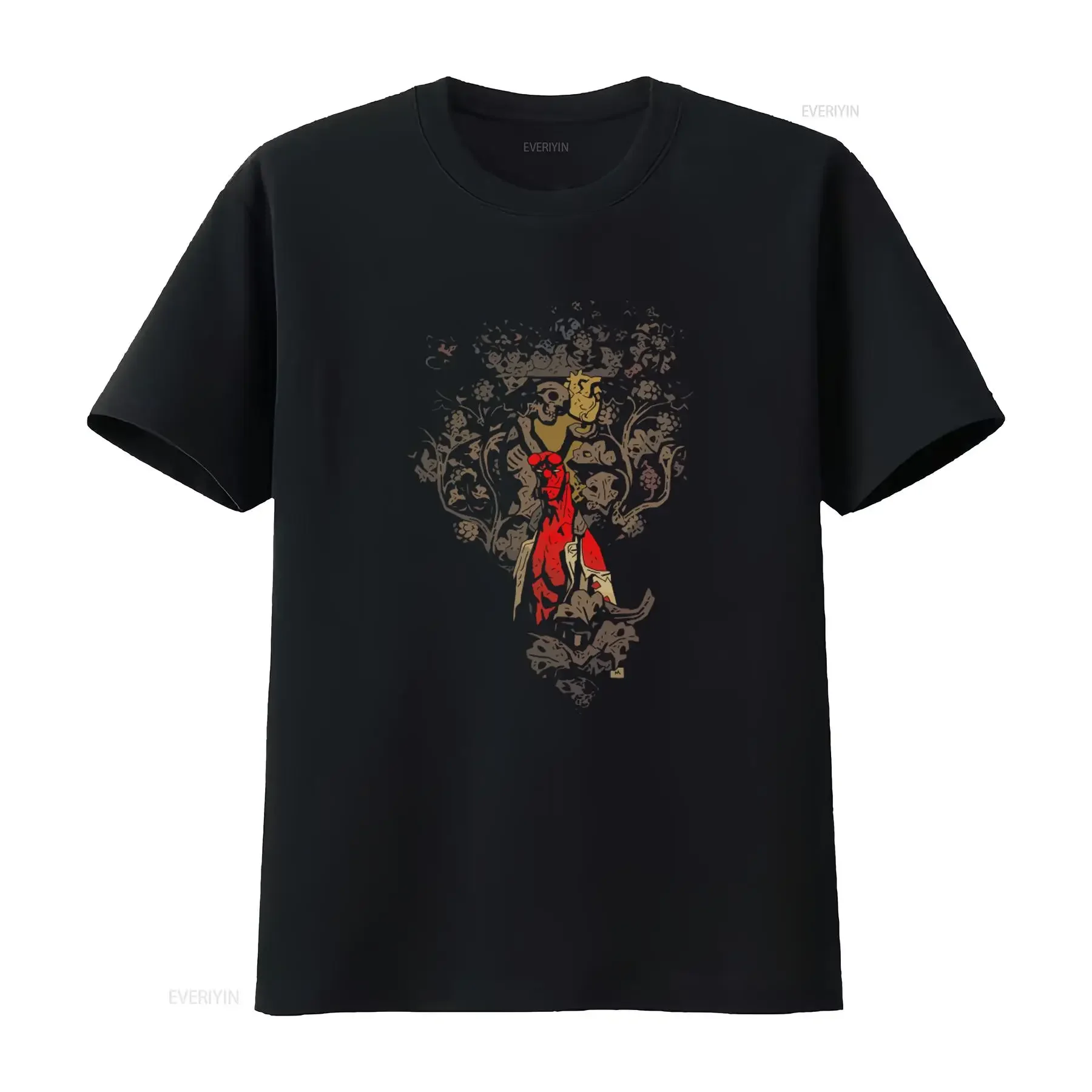 Hellboy Comics T Shirt for Men and Women All Sizes Available Unique Dark Art Design with Skull Floral Motifs vintage Washed