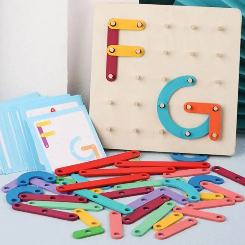 97BC ไม้ Geoboard กระดานกราฟเด็กวัยหัดเดินของเล่น 40 การ์ดรูปแบบเกมปริศนาคณิตศาสตร์ก่อนวัยเรียน