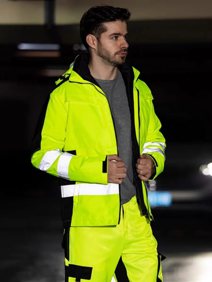 Hi Vis Work Clothing Working Suit For Man Mechanic Warm Winter Reflective Safety Work Coveralls Detachable Cotton Padded Linner