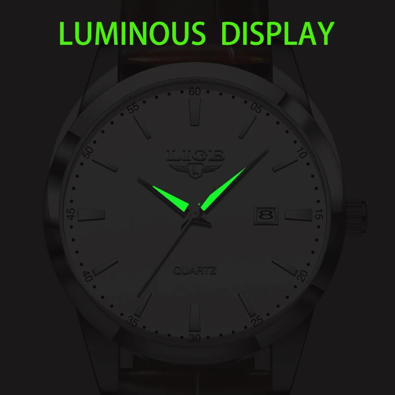 LIGE أفضل 2025 ساعات نسائية جديدة بسيطة مقاوم للماء مضيئة السيدات ساعة موضة ساعات جلدية للنساء reloj de mujer + صندوق