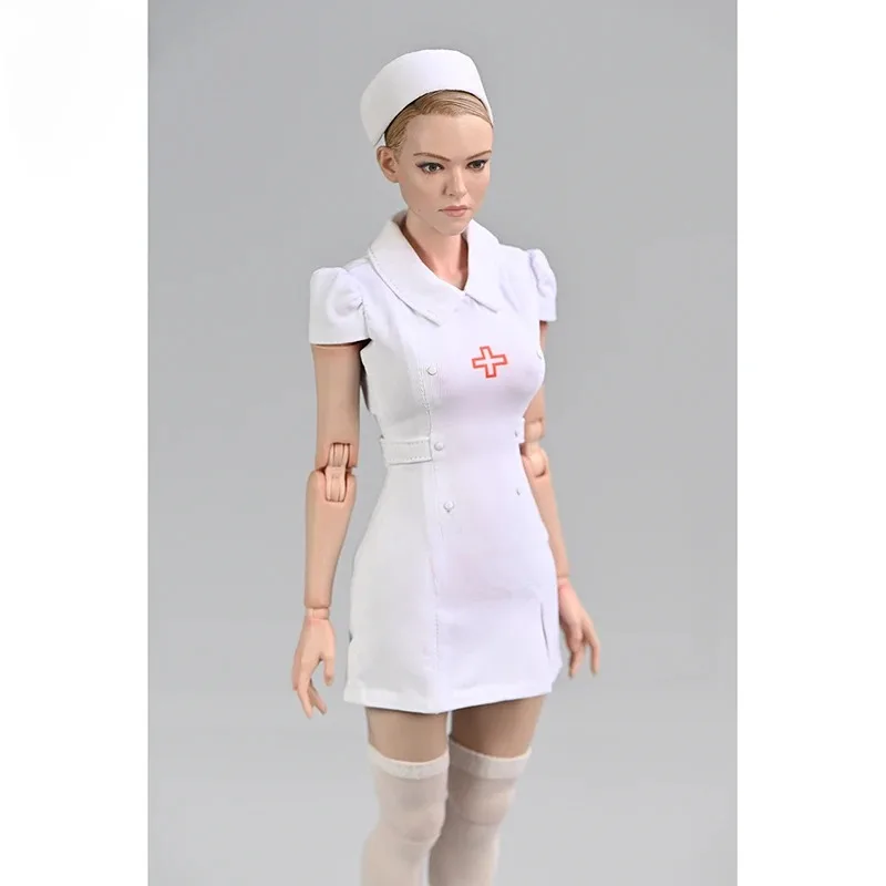 1/6 Scale White Nurse Uniform Jumpsuit Hat Clothes Model for 12in Female Soldier Action Figures Doll Scene Accessories DIY Toy