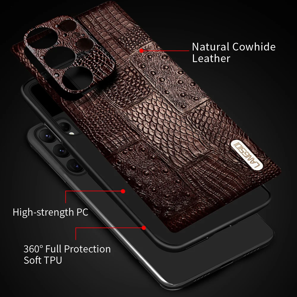 LANGSIDI Lederen Retro Telefoon Case Voor Samsung Galaxy S25 S25 S23 S24 Ultra S24 Plus S24 Ultra S25 Ultra Luxe achterkant
