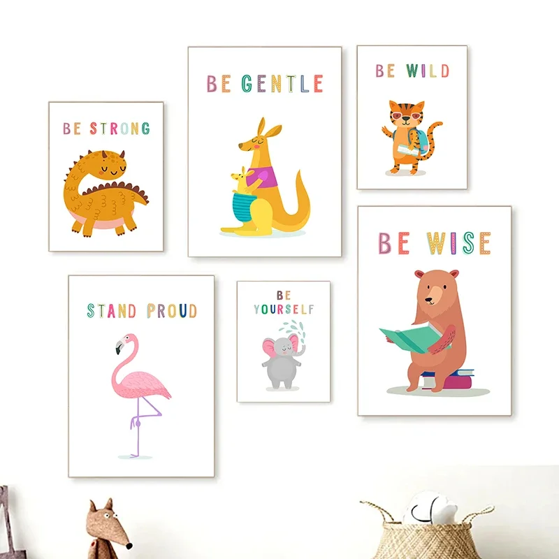 Canvas  Print Wall  Animals English Vocabulary Preschool Education Poster Pictures Classroom Nursery Kids Home Decor