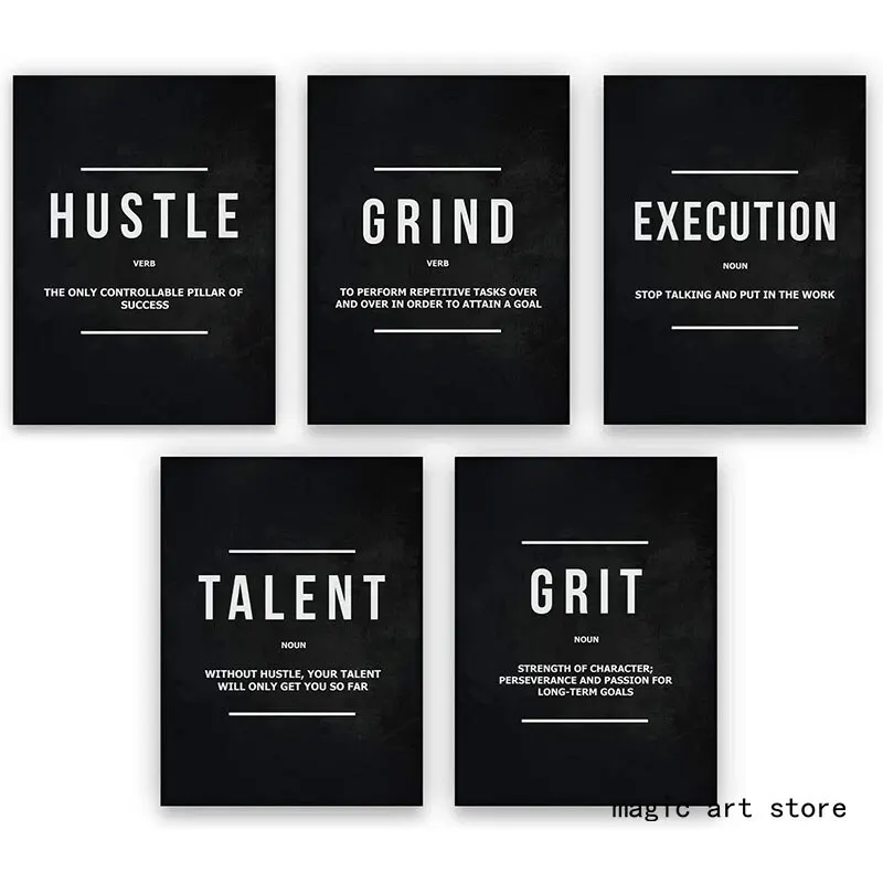 Motivational Hustle & Grind Canvas Art Poster - Execution Grit Talent Print for Office and Home Wall Decor