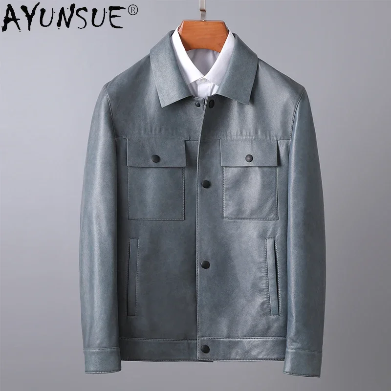 AYUNSUE – veste d'automne en cuir véritable de mouton pour homme, manteau Ultra-fin, 5XL 6XL, LXR465, 2020