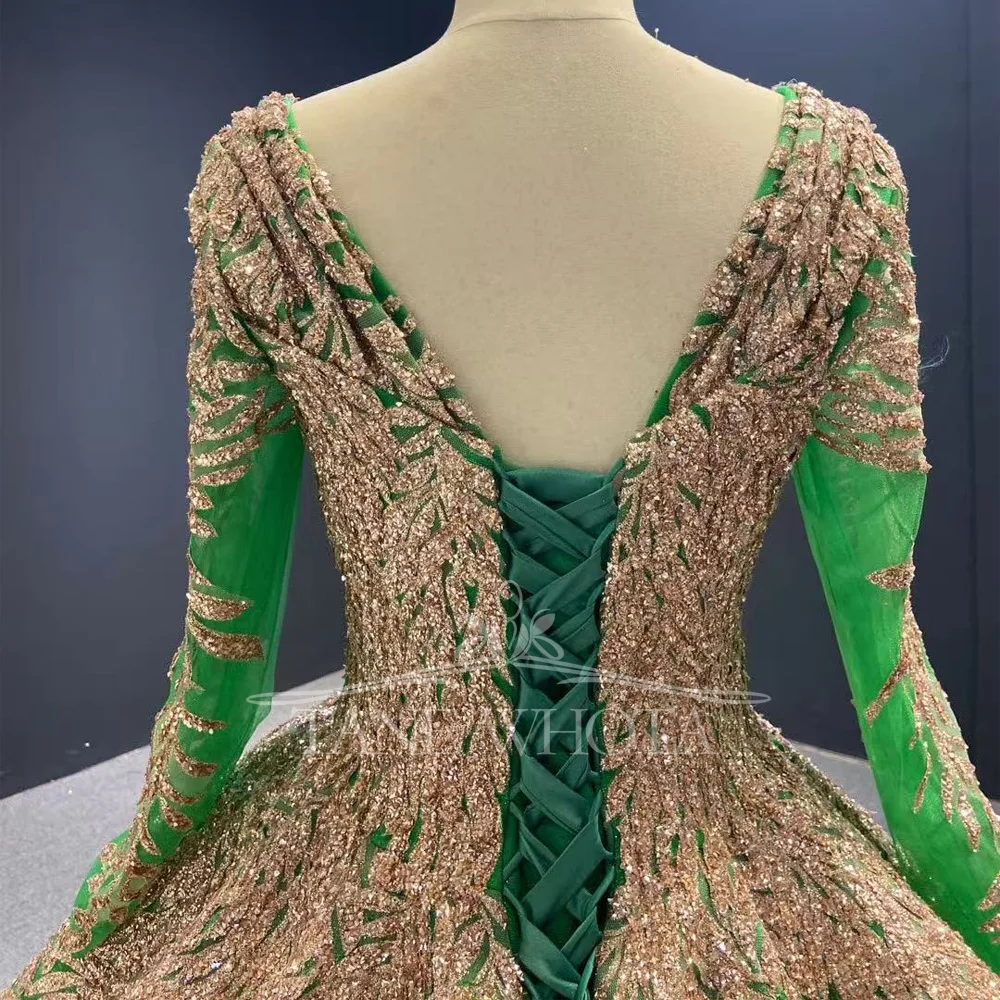 Luxury Sequined Green Evening Dress 2026 Long Sleeve Sweetheart Lace up Back Special Occasion Customizable Women's Fashion