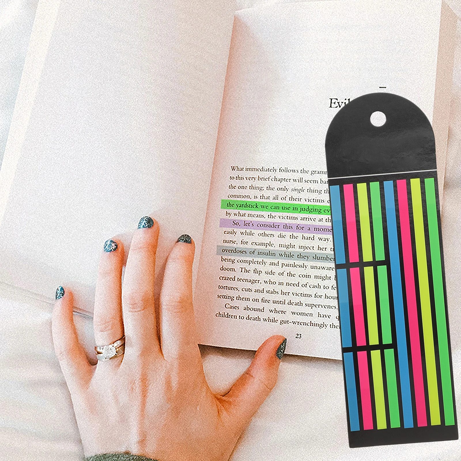 

2pcs Fluorescent Reading Strips Long Short Colorful Sticky Tabs Page Markers Book Annotation Highlighter Tape Reusable