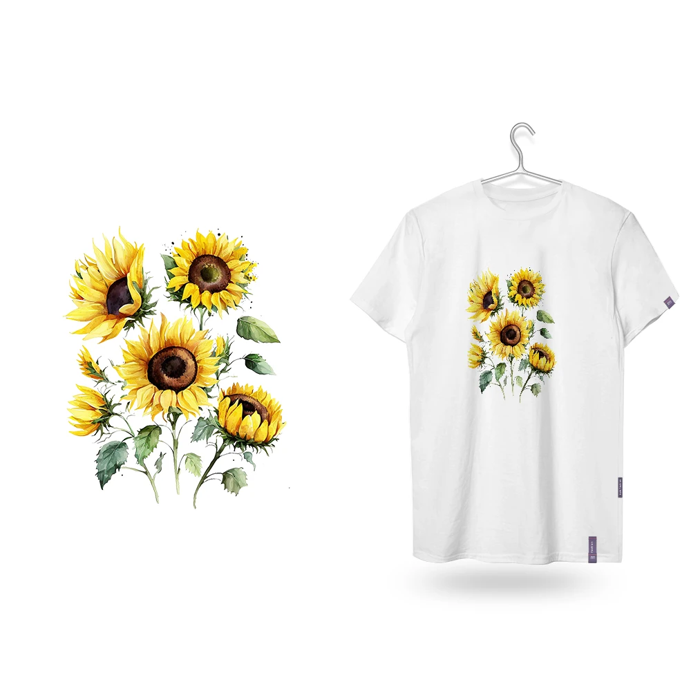 Hand-painted Cartoon Brilliant Sunflower Wreath Dtf Transfer Iron on Transfers for T Shirts Dtf Transfers Ready to Press Patch