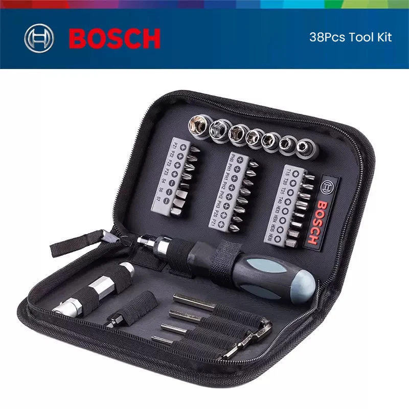 Bosch-kit Chave de Fenda Elétrica Tomada de Unidade Catraca Torque Chave Grupo Chave de Fenda Bit Chave Rápida Ferramentas de Reparação 38 Pcs 4