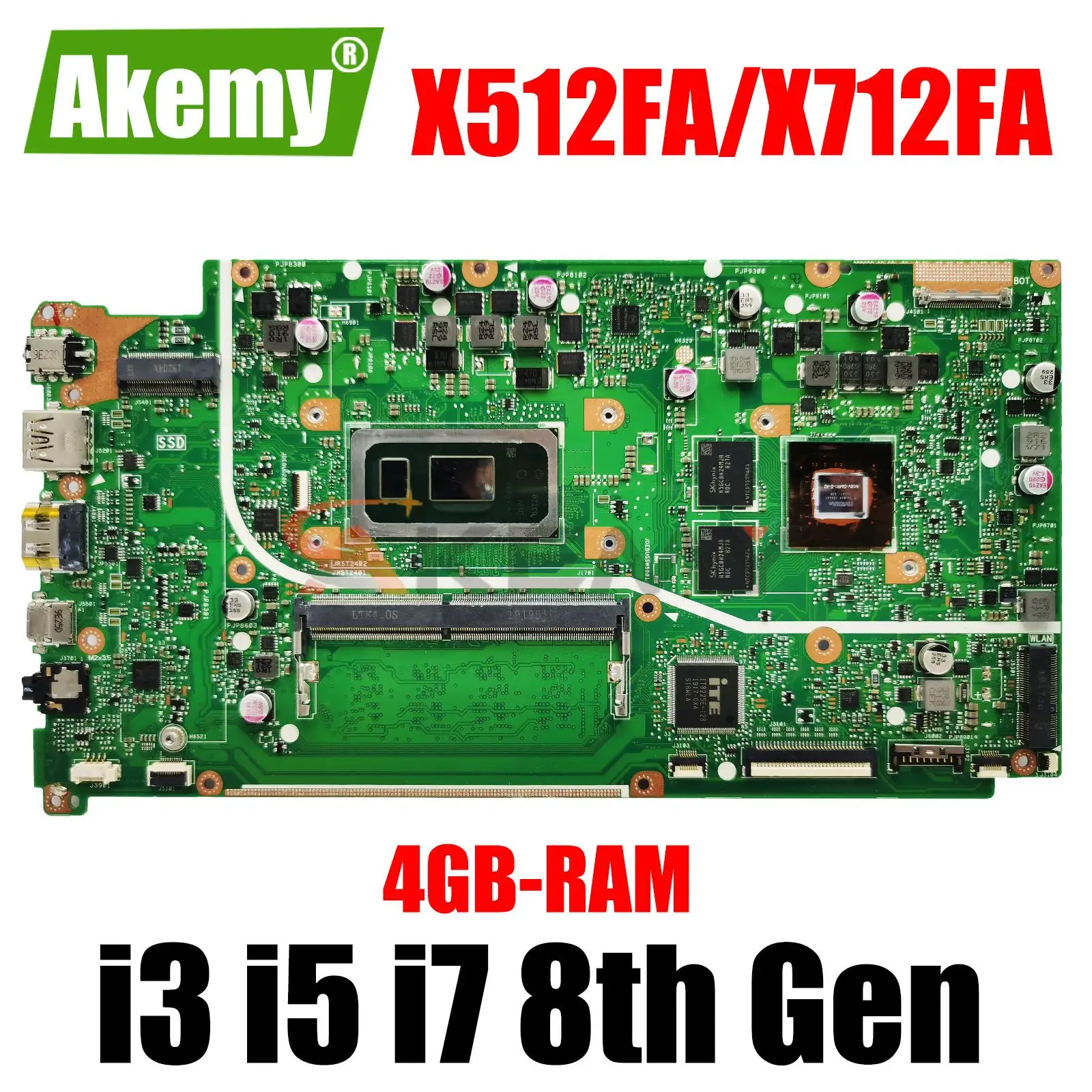 

AKEMY Mainboard for ASUS X512FA X512FL X512FB X512F F512FA A512F A712FA F712FA S712FA X712FA Laptop Motherboard I3 I5 I7 CPU