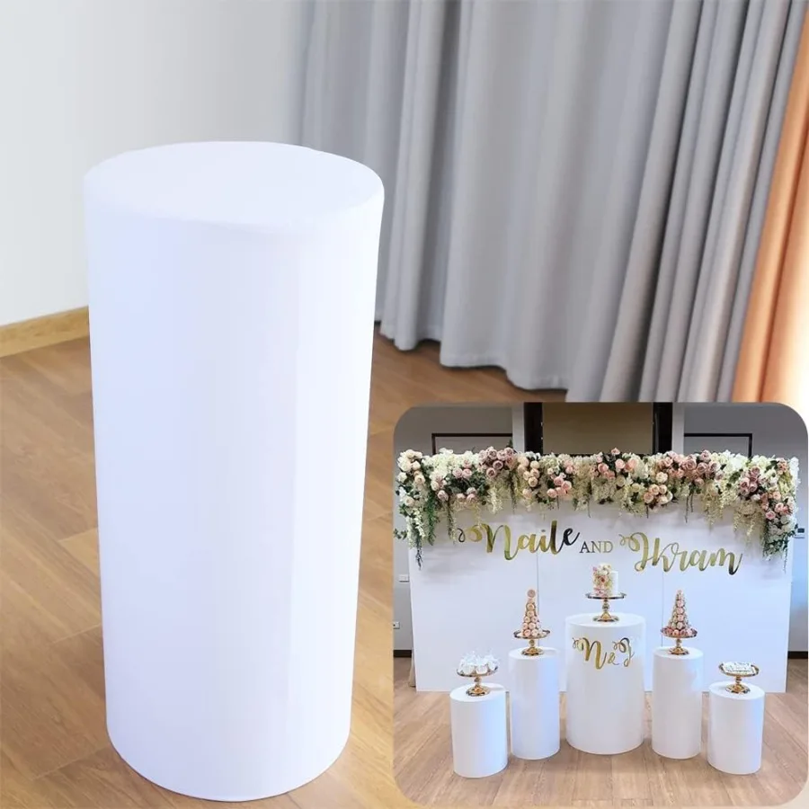 White Cylinder Cover for Baby Birthday Party Newborn Baby Shower Baptism Communion Christening Elastic Plinth Cover Decoration