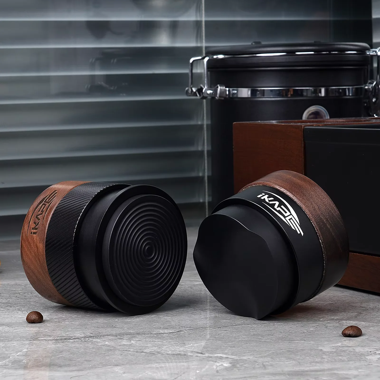 موزع الجاذبية الخشبي IKAPE Espresso، يناسب مرشحات القهوة مقاس 51/54/58 مم، موزع جوز القهوة مع قاعدة طلاء PVD من التيتانيوم #4