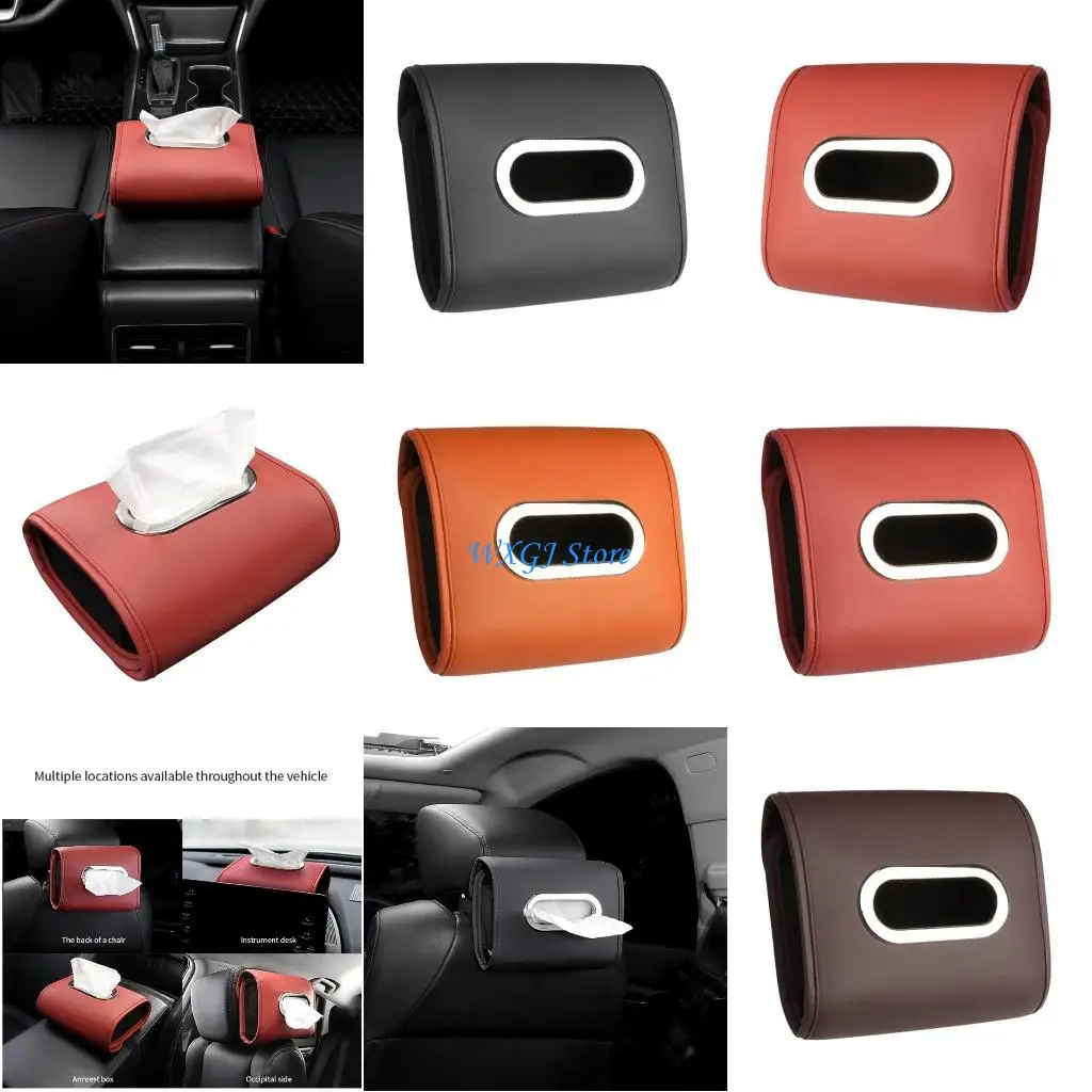 

37JE Car Tissue Box Holder Napkin Leather Box Car Backseat Tissue Case with Fix Cord