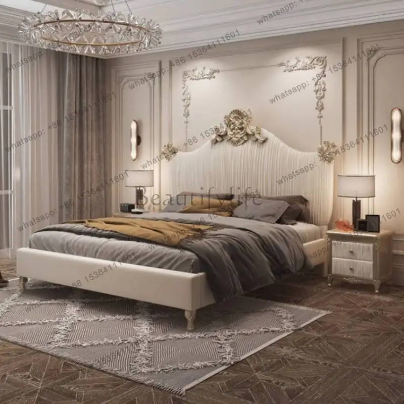 YJ Dormitory Accessories Double Bed Decoration  Wooden Bedroom Double Bed Headboards Bunker Letto Matrimoniale Furniture