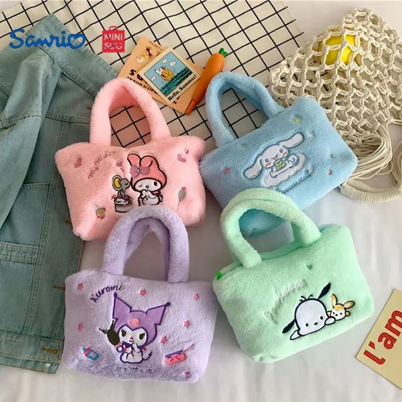 Kawaii Sanrio Plush Bag Kuromi Backpack Anime Melody Cinnamoroll Plushie Handbags Pochacco Cartoon Stuffed Bag for Girls Gifts