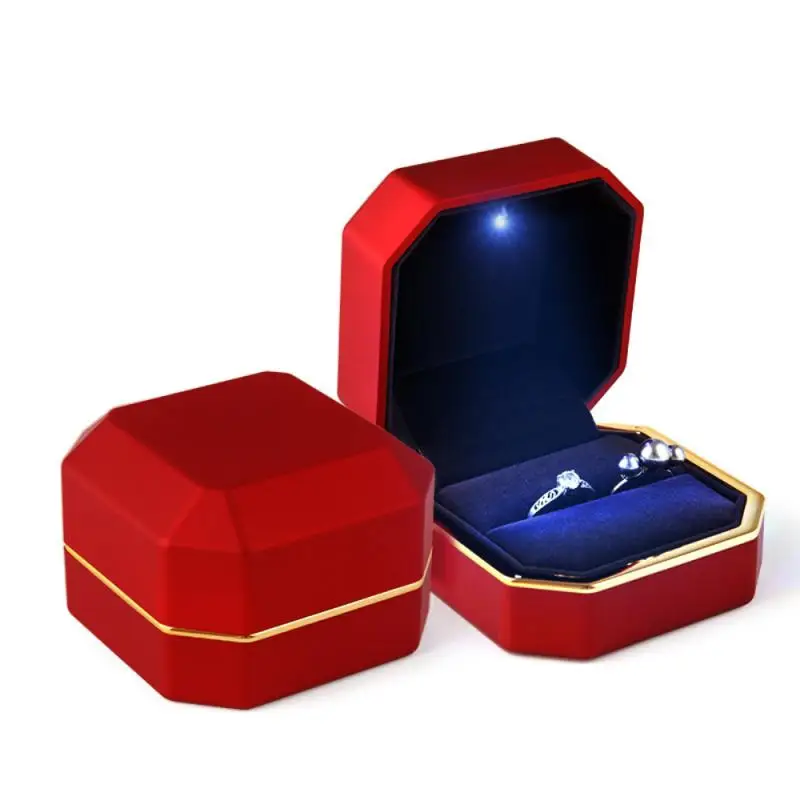 LED Jewelry Ring Box Luxury Velvet Rubber Necklace Pendant Gifts Display With Light For Proposal Engagement Wedding Case