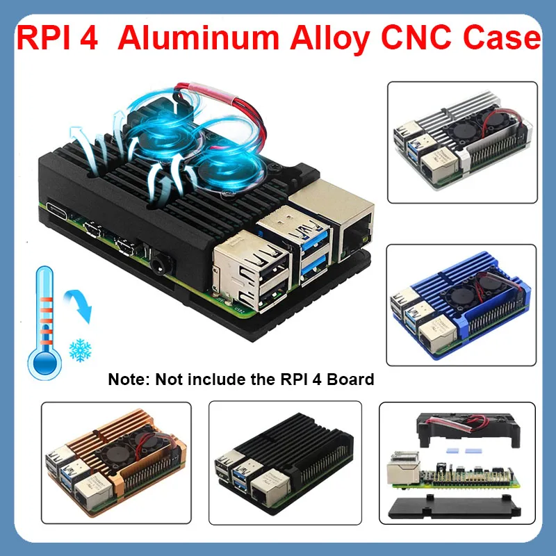 Obudowa ze stopu aluminium Raspberry Pi 4, podwójne wentylatory CNC, aktywna obudowa chłodząca, opcjonalne radiatory, metalowa obudowa ochronna do