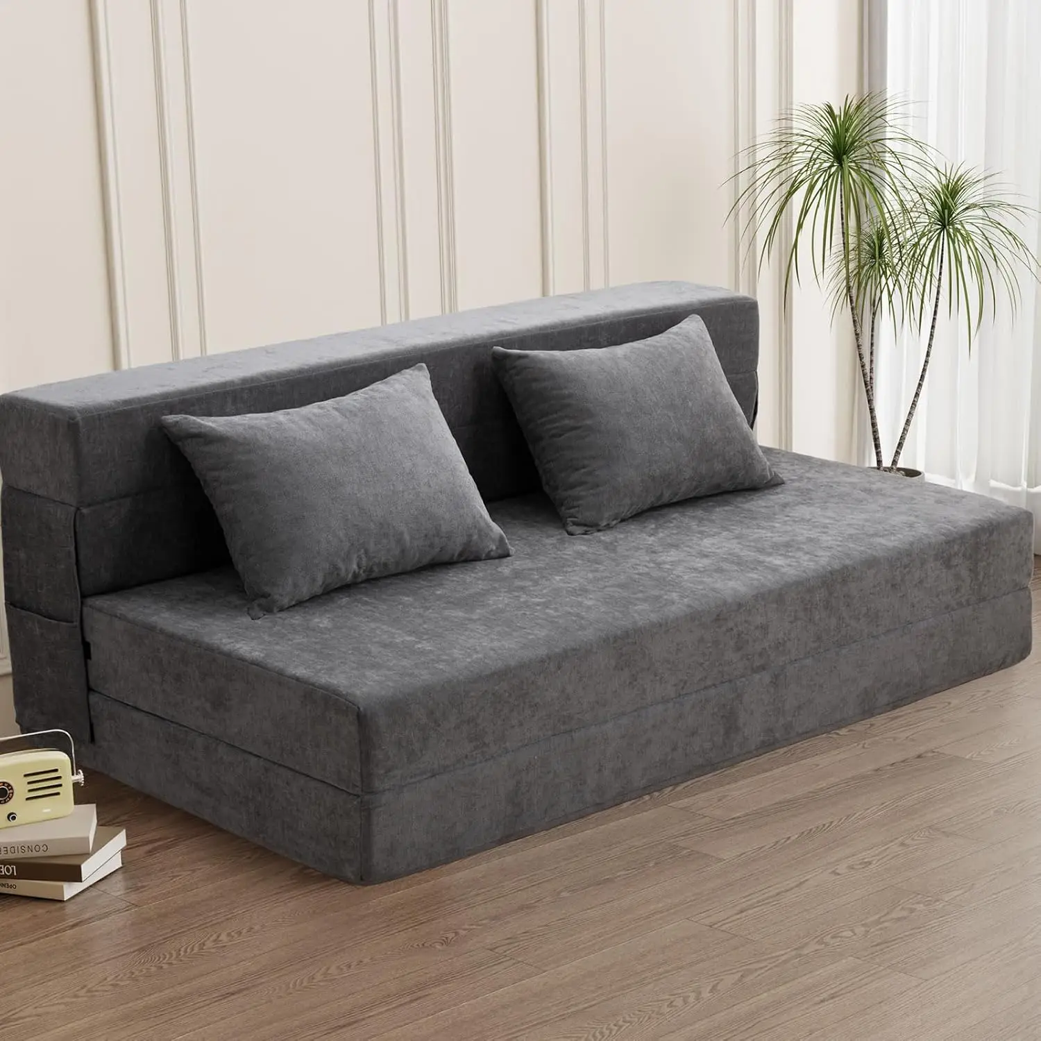 HOMFINE Folding Sofa Bed - Convertible Sleeper Chair With Pillow, Fold Out Couch, Foam Floor Mattress, Futon Couch, Lazy Sofa Fo