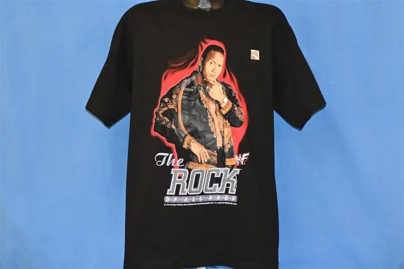 Y2K WWF Dwayne Johnson The Rock of All Ages Wrestling Deadstock t-shirt Large