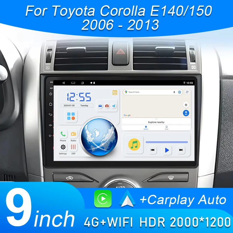 

9" Android15 Car Stereo Radio For Toyota Corolla E140/150 2007 2008 2009 2010 2011 2012 2013 Multimedia Player 2 Din DVD Speaker