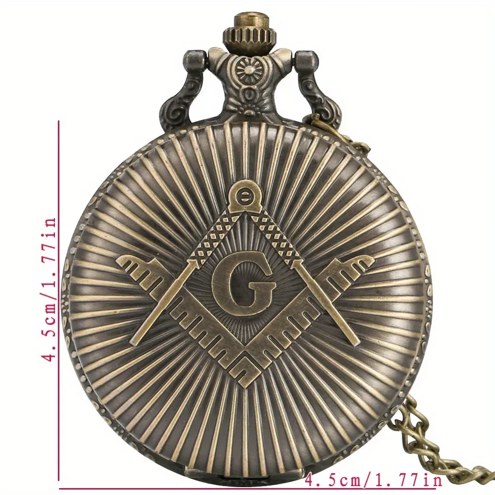 Masonic Freemasonry Pocket Watch Necklace - Chrome Square & Compass Pendant - Quartz - Best Gift for Men & Women