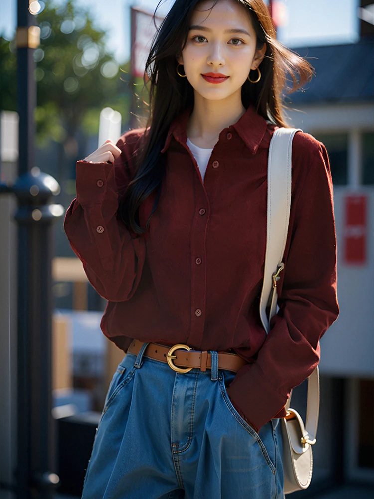 Long Sleeve Shirts Women French Style Retro Single Breasted Tops Autumn Solid Simple All-match OL Casual Fashion Streetwear New