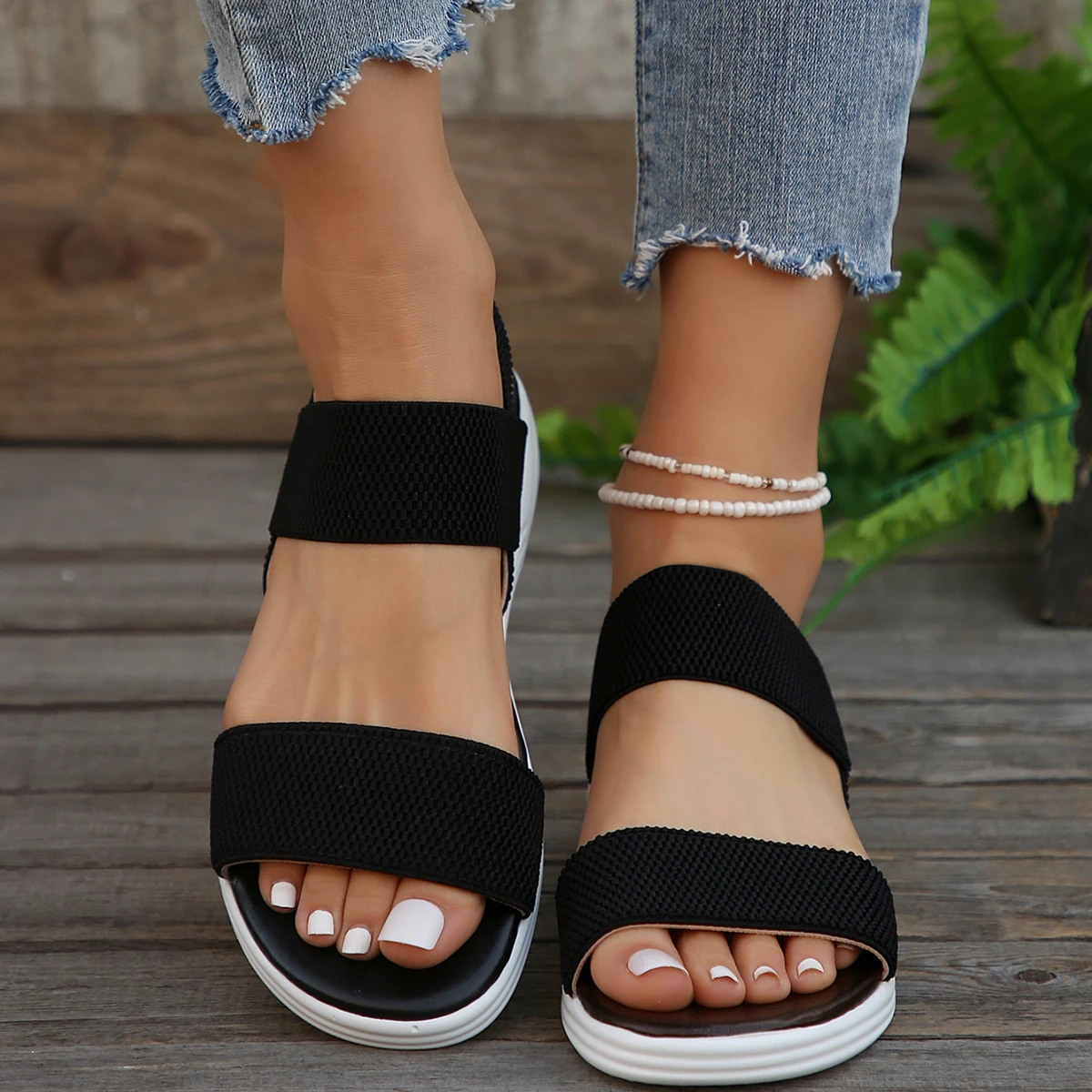 Women's Knit Elastic Cloth Wedge Sandals Slip on Lightweight Walking Sandals Ladies Plus Size Comfortable Summer Shoes for Women image 2