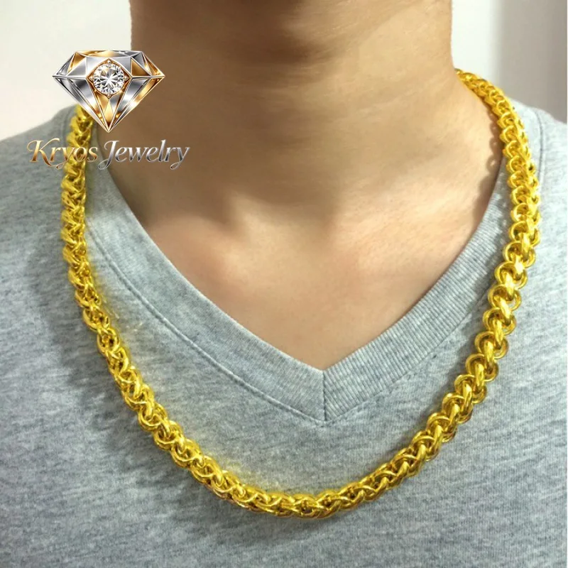 

Kryos Jewelry Luxury 24K 9999 Pure Gold real gold Men's 8MM 10MM 12MM Fu word Thai necklace