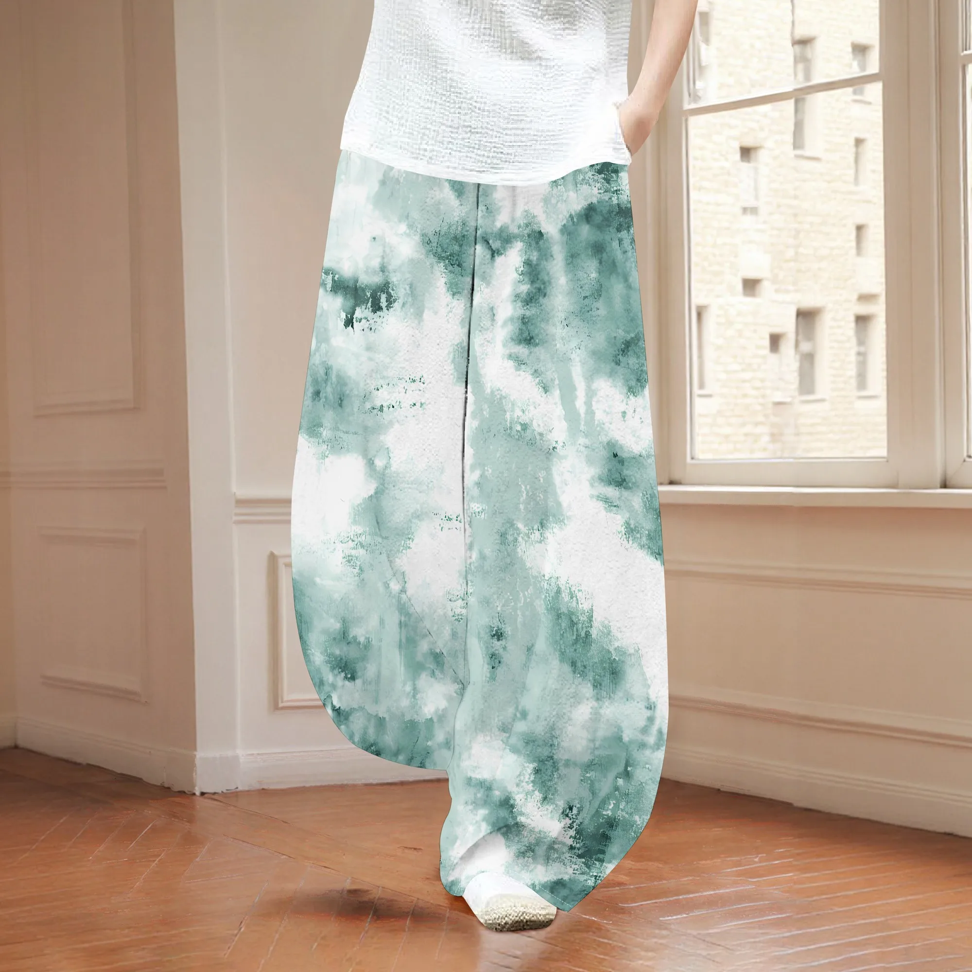 

EQQZD Standard Size Harem Pants, Casual Loose Tie-Dye Print Pants for Women