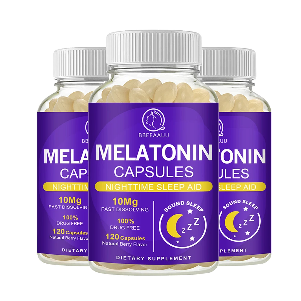 

Free Shipping 10MG Melatonin Capsules Adult Sleep Supplements Help Sleep Deep Sleep Relieve insomnia Improving Mood Better Sleep