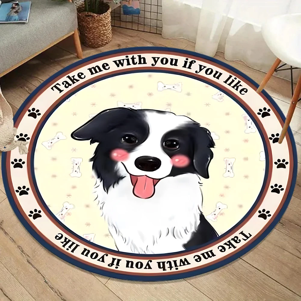 Cartoon Cute Dog Print Round Rug Balcony Hallway Rugs Non Slip Washable Highway Circle Carpet Crawl Mat