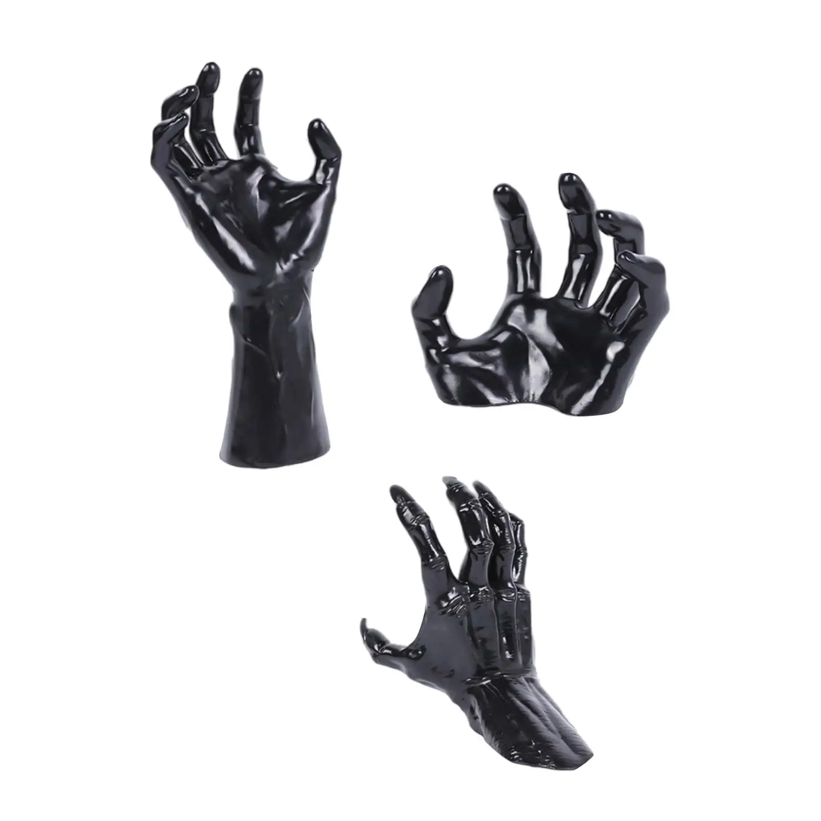 3Pcs Creepy Reaching Hands Statues Collection Lifelike Office Eye Catching Display Hallway Black Practical Halloween Figurine