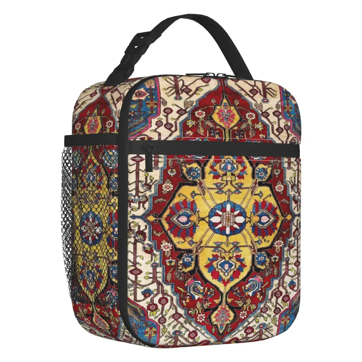 Bohemian Floral Persian Silk Rug Insulated Lunch Bags Antique Ethnic Portable Cooler Thermal Bento Box Kids School Children