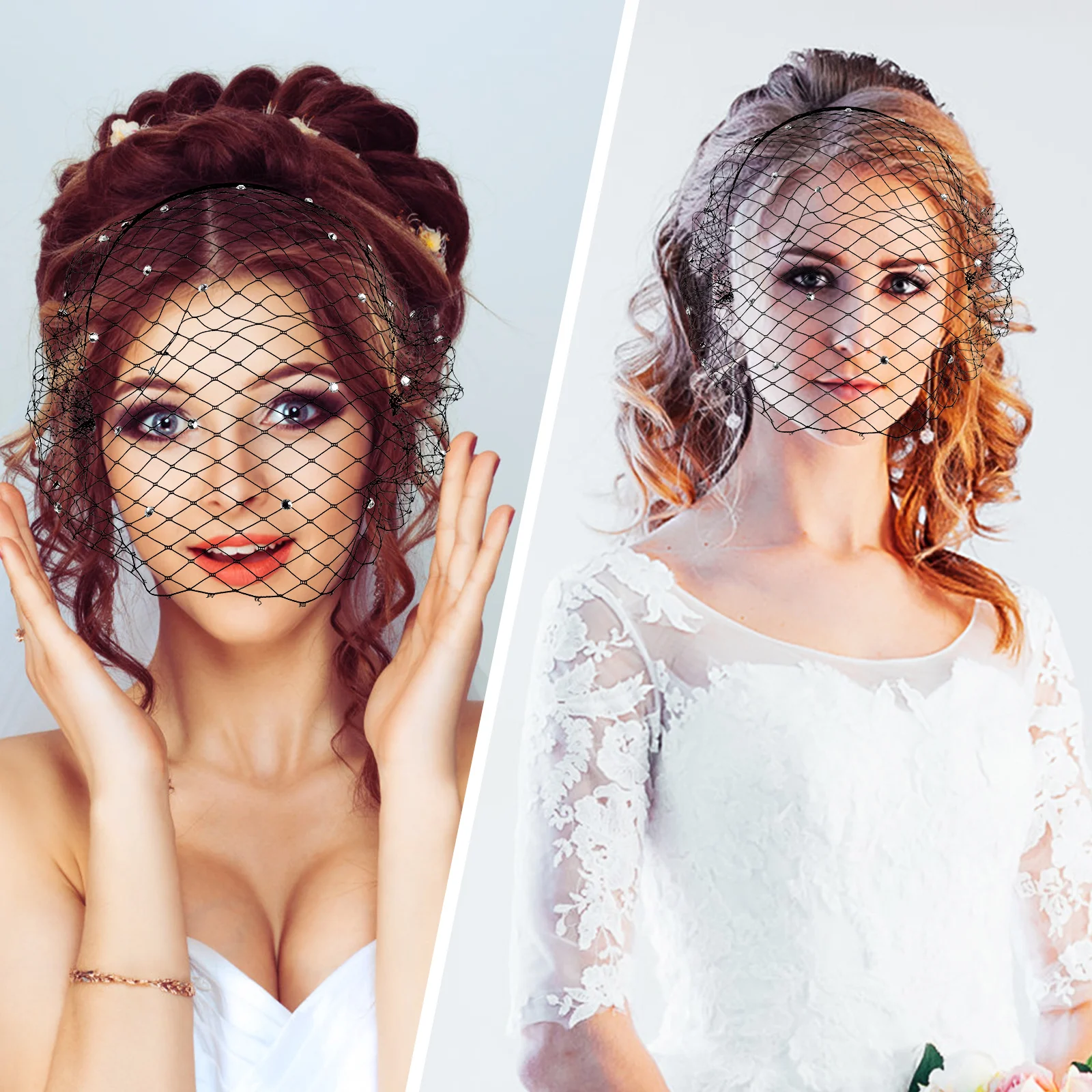 

Rhinestone Veil Headband Detachable Elegant Fascinator For Tea Party Wedding Banquet Prom Mesh Fascinator Headpiece Women