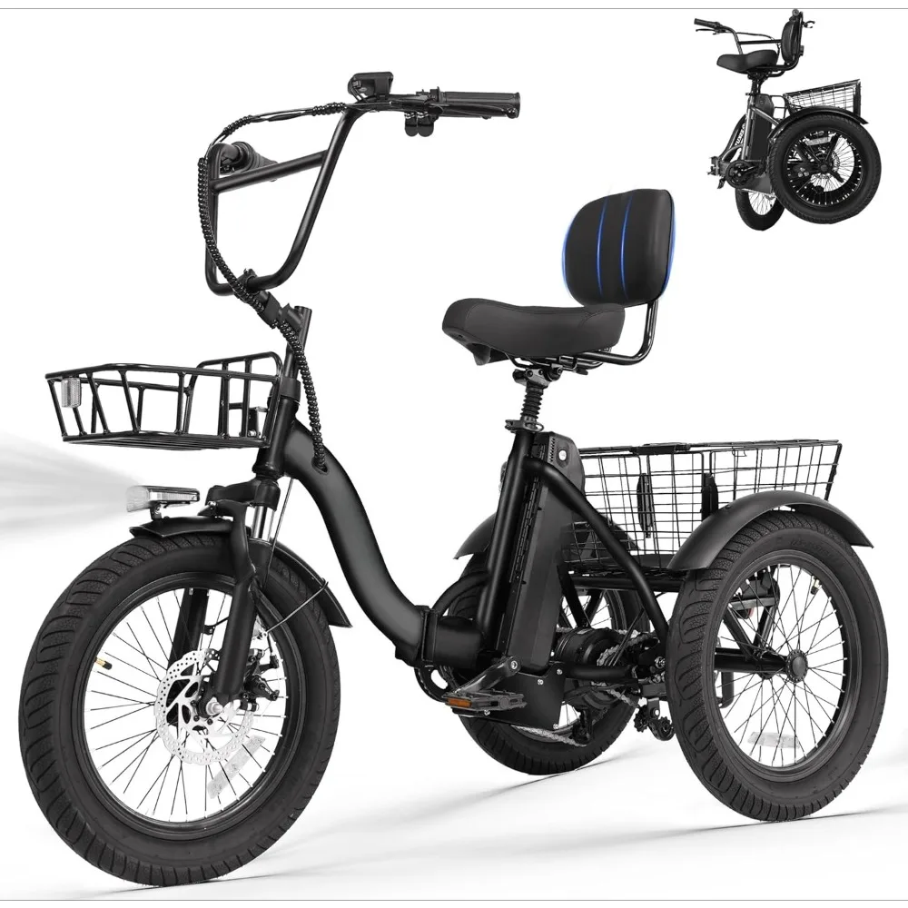 

Adults Electric Trike Bike, 1200W Peak Motor & 499.2Wh Removable Battery,18x3.0 Fat Tire Foldable 3-Wheel E-Bike with Step
