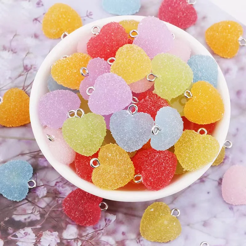 10pcs 16mm Simulation Heart Shape Soft Candy Cute Charms For Pendant DIY Earrings Necklace Jewelry Accessories Finding