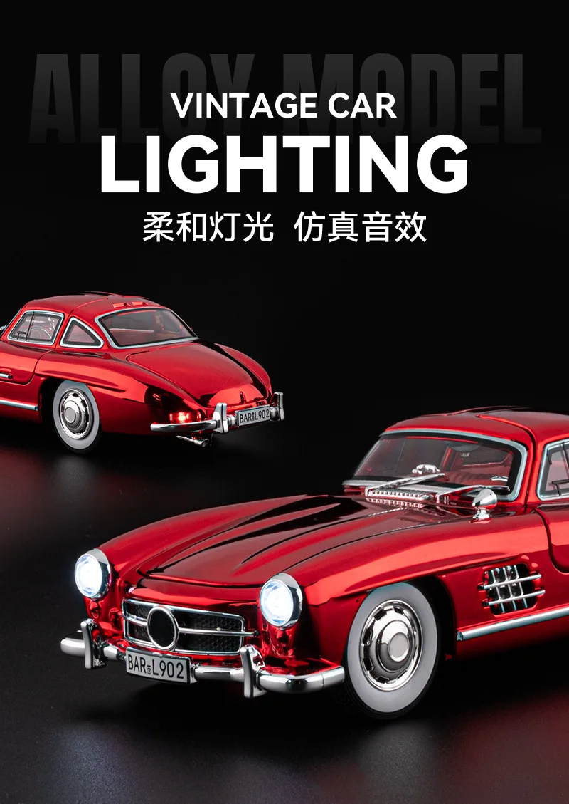 Che zhi 1:24 carro clássico 300sl liga modelo galvanoplastia puxar para trás porta menino brinquedo diecast liga modelo de carro colecionável