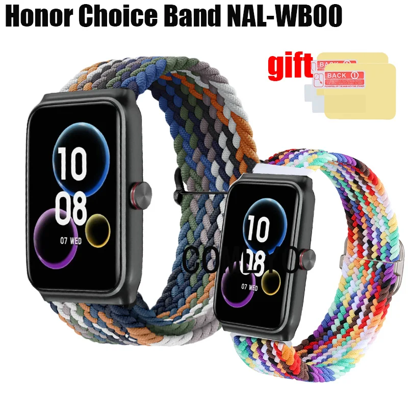 3in1 For Honor Choice Band NAL-WB00 Strap Band Nylon Smart Watch Belt Adjustable Soft Wristband Screen protector film