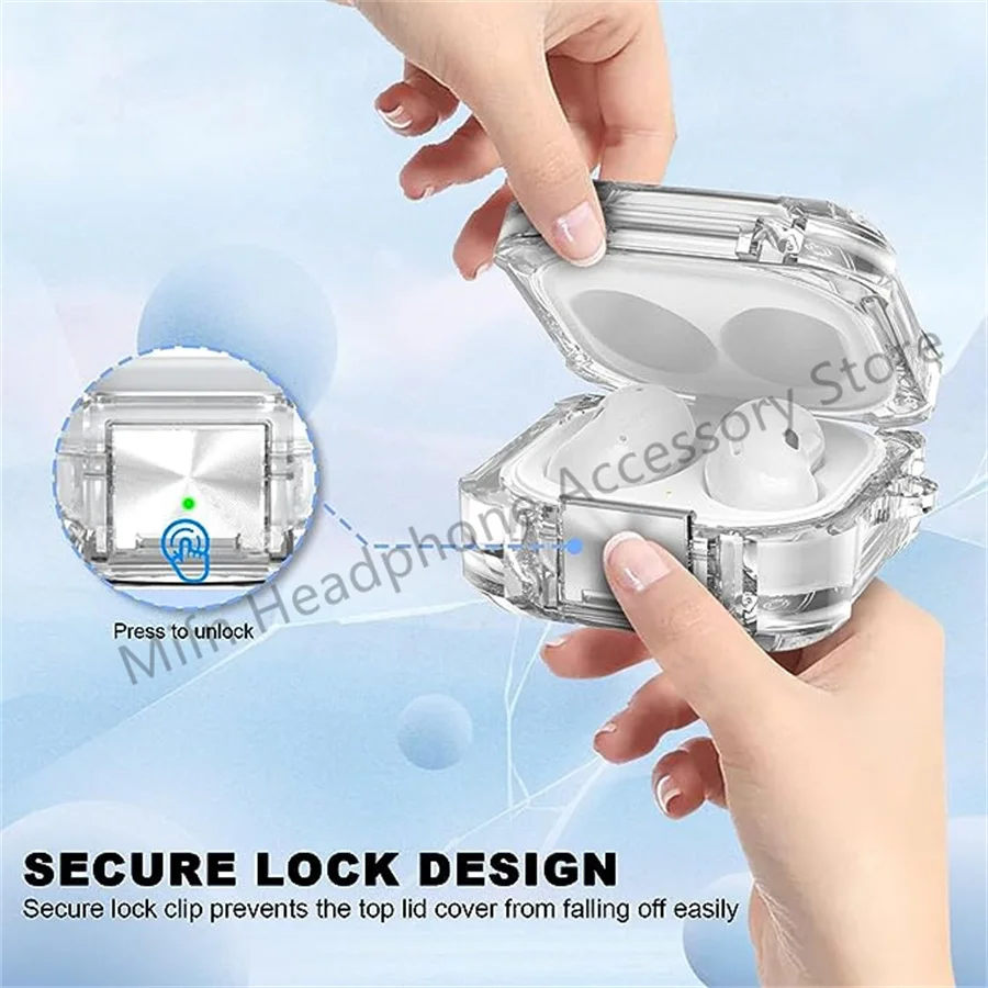 Novo caso transparente 3d para samsung galaxy buds 2 pro, caso do fone de ouvido com bloqueio seguro, shockproof
