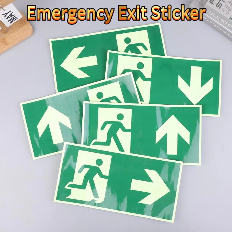 Photoluminescent Safety Exit Sign, Self-Glowing Fire Escape Sticker for Emergency Evacuation〔YY33〕