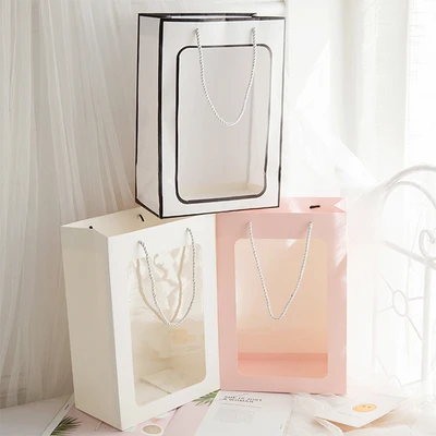 

10Pcs Visiable Paper Gift Bag With Clear Window For Gift Toy Cloth Accessories Packing Ins Creative Bags