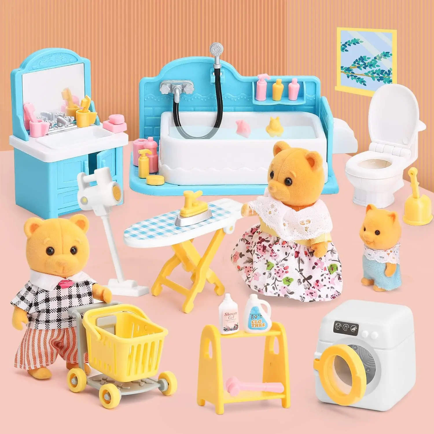 Doll House Furniture Set Toys Miniature Doll House Accessories Pretend Play Toys for Boys Girls with Bathroom