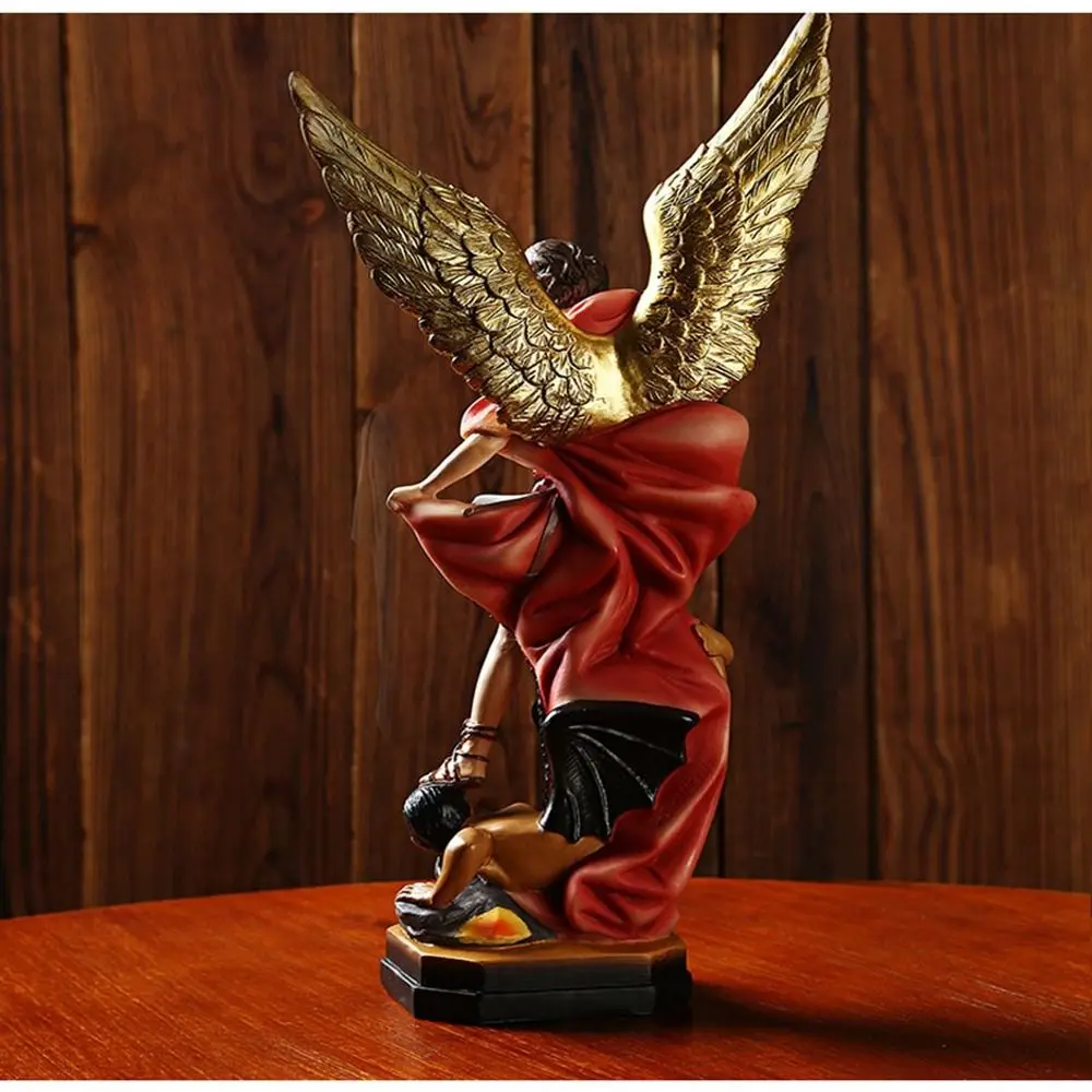 Classical Saint Milka Angel Statue Resin Saint Milka Angel Killing Demon God Sculpture Swords Angel Handmade Religious Statue