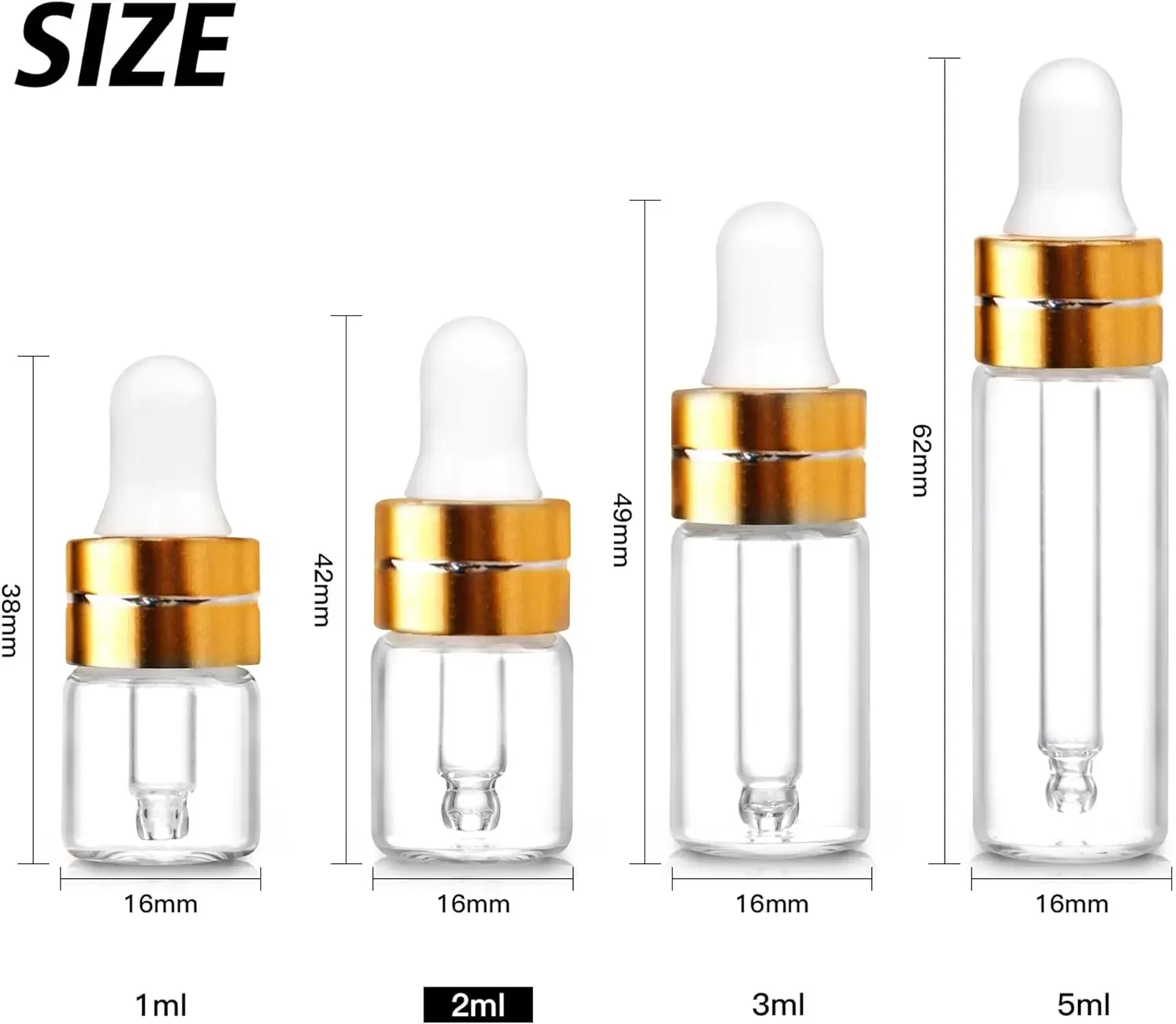 앰버 투명 미니 스포이드 병, 유리 빈 에센셜 오일, 아로마 테라피 병, 피펫 병, 1/2/3 ML, 5 개