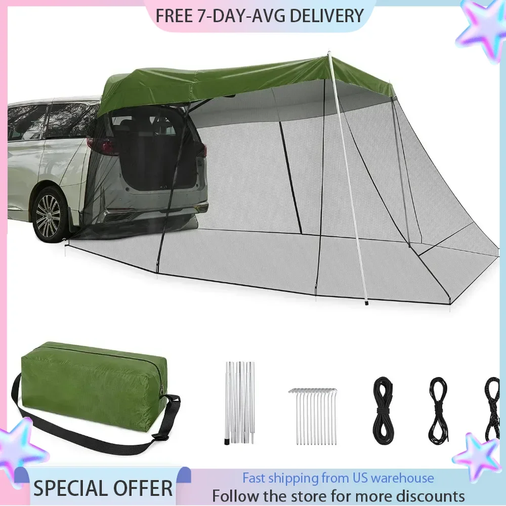 Car Awning Sun Shelter with Mosquito Net, Portable SUV Tent Tailgate Shade Car Canopy for Outdoor Camping Car Travel