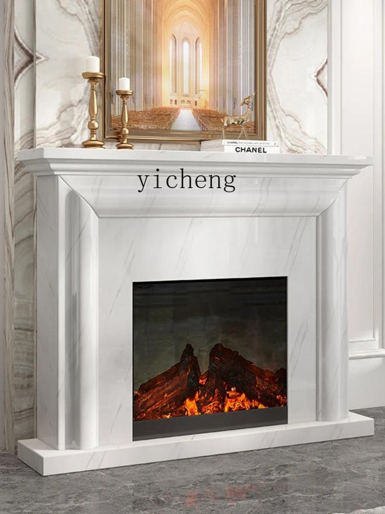 ZC Marble White Atomization Fireplace Curio Cabinet Modern French Heating 3D Simulation Electronic Fireplace